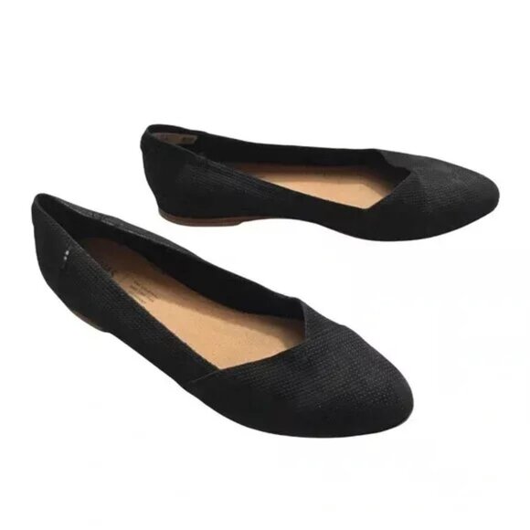 Toms Julie Womens Size 7 Shoes Black Perforated Suede Slip On Comfort Flat - Picture 1 of 8